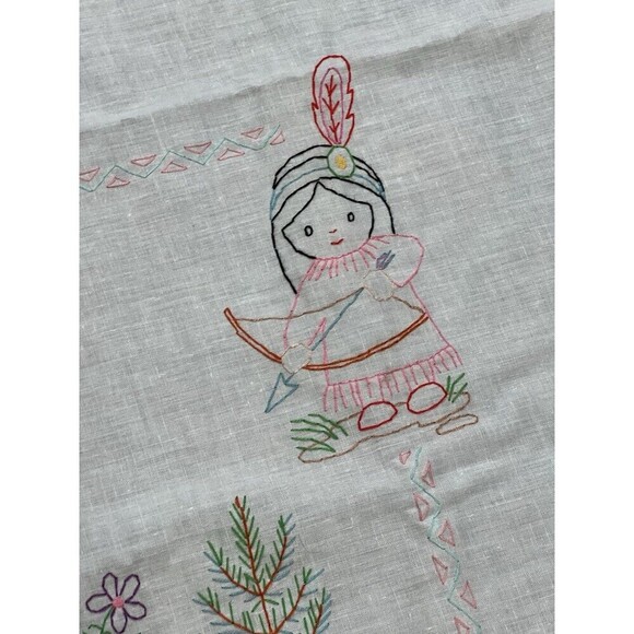 Vintage Hand Embroidered Cross Stitch Tablecloth Children 56” X 34” White Cotton - Picture 8 of 9